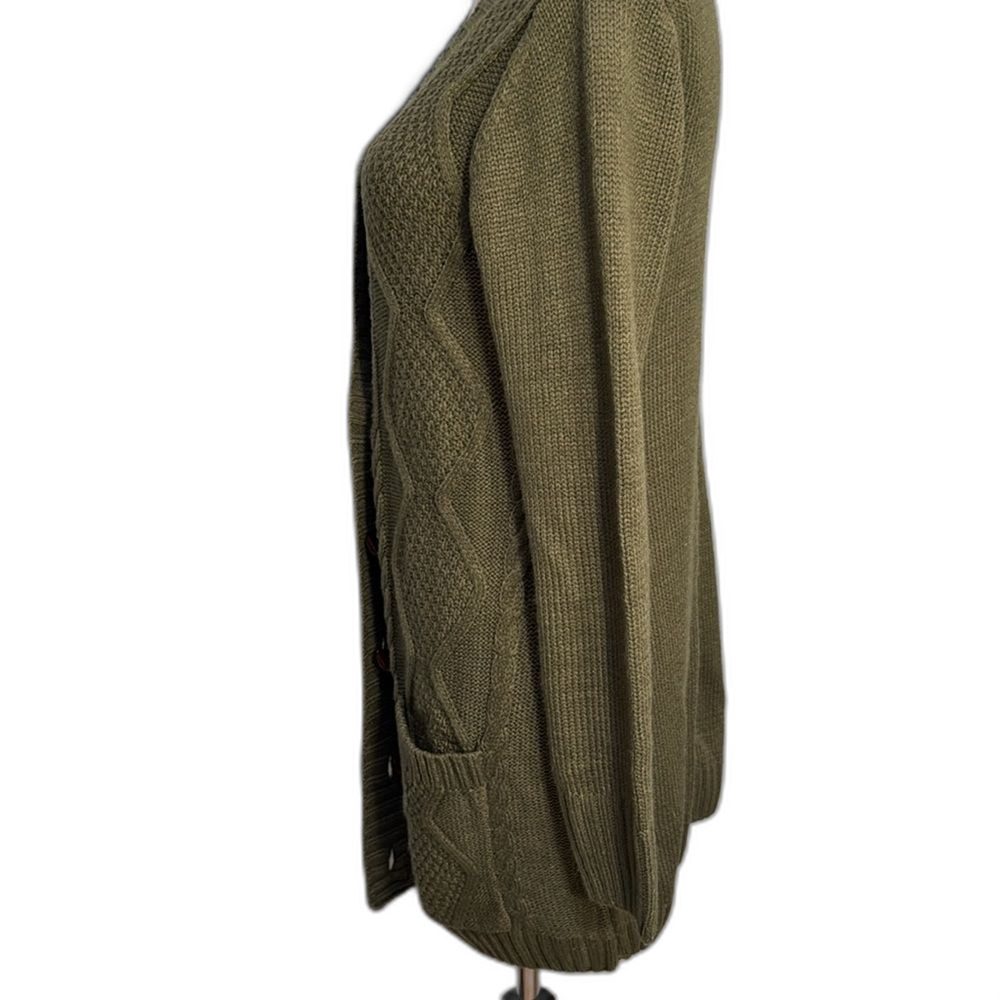 Unbranded forest green long cable knit cardigan Size M - Picture 6 of 9
